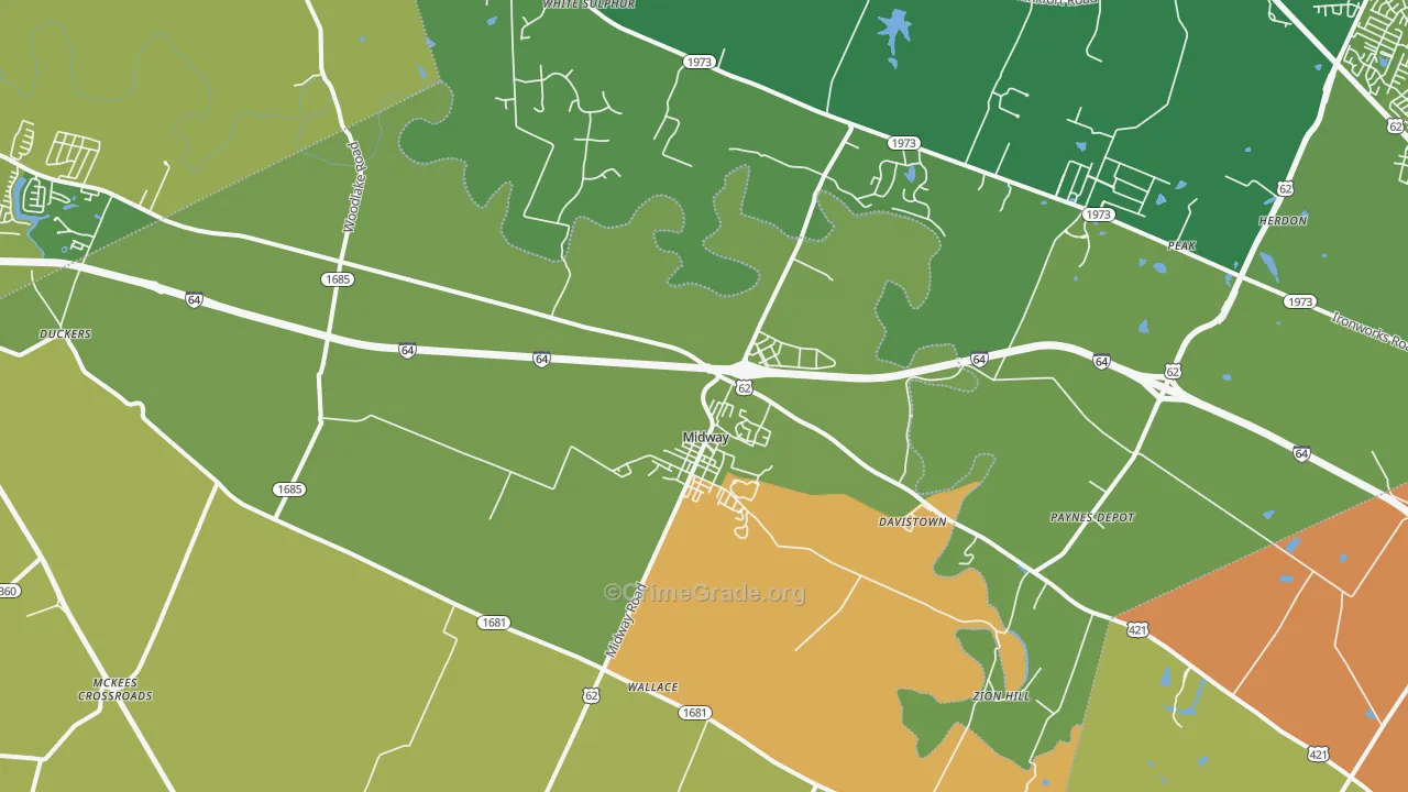 Midway, KY Map of Drug-Related Crime Rates