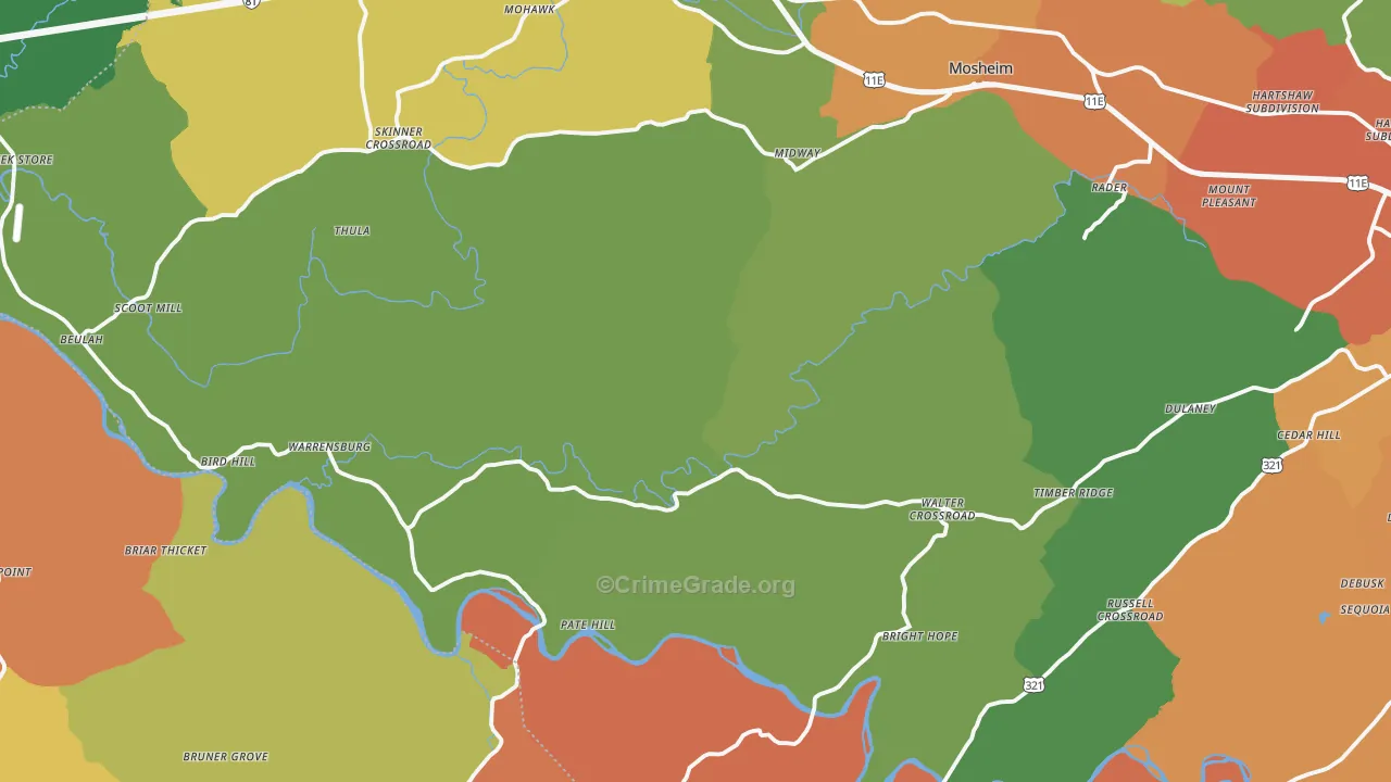Midway, TN Map of Drug-Related Crime Rates