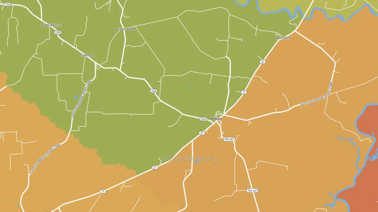 Midway, TX Map of Drug-Related Crime Rates