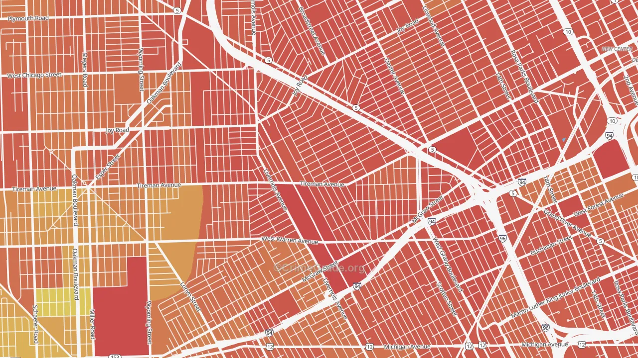 Midwest, Detroit, MI Map of Drug-Related Crime Rates