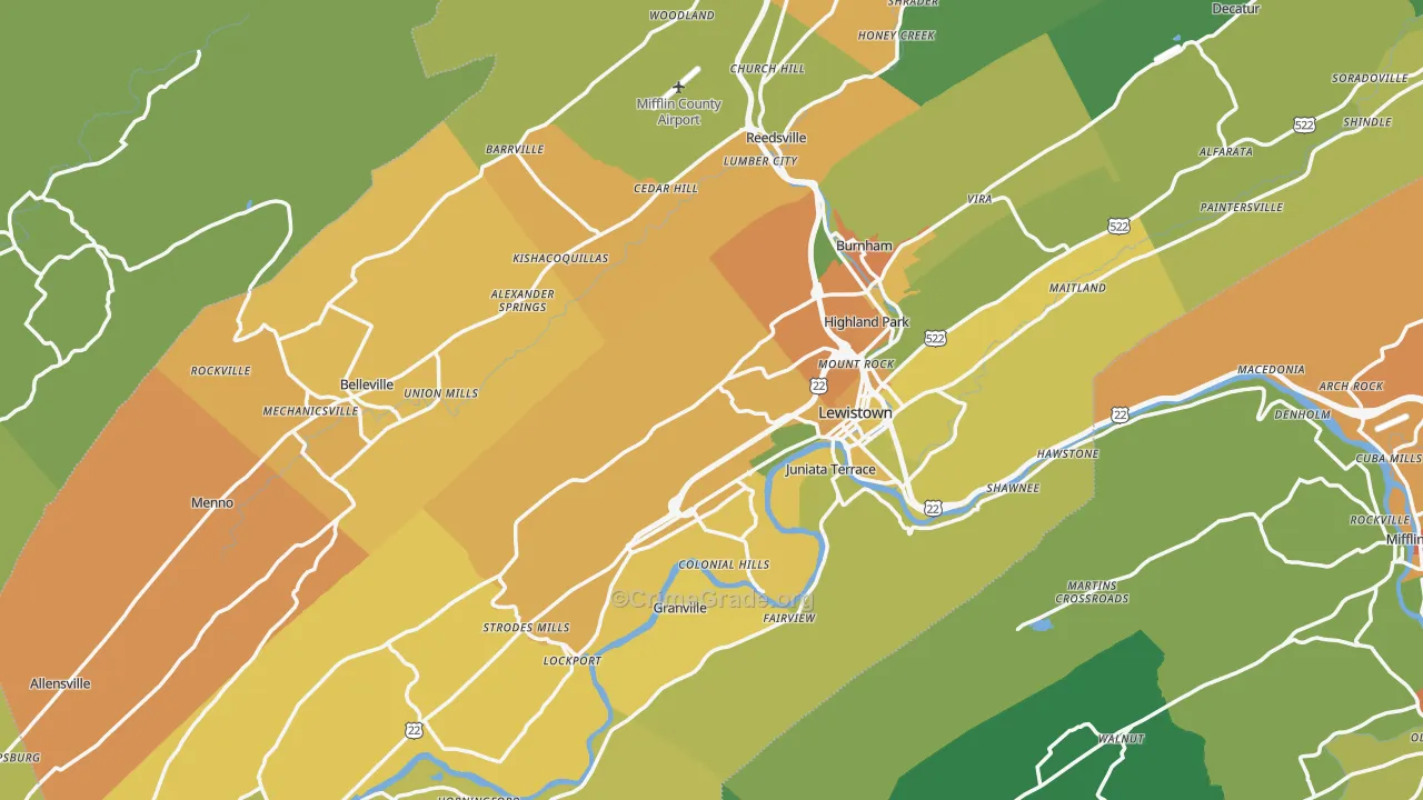 Mifflin County, PA Map of Drug-Related Crime Rates