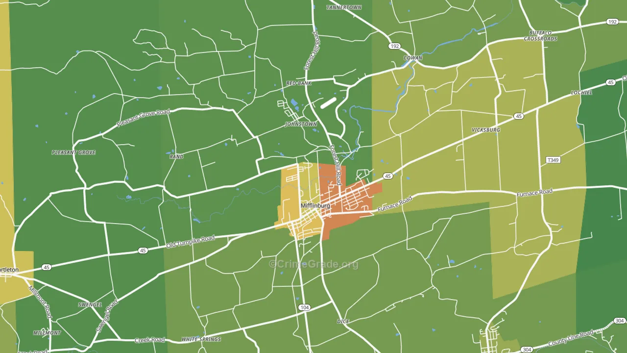 Mifflinburg, PA Map of Drug-Related Crime Rates