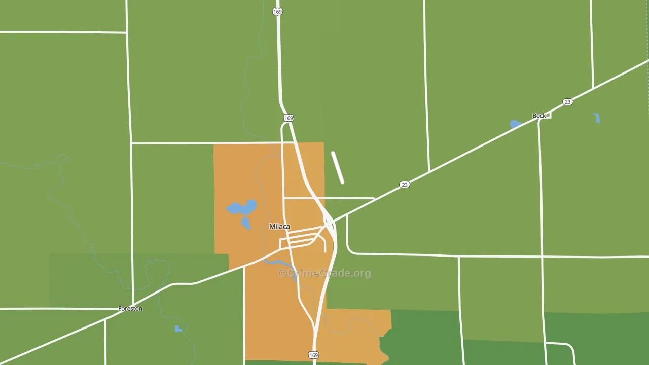 Milaca, MN Map of Drug-Related Crime Rates