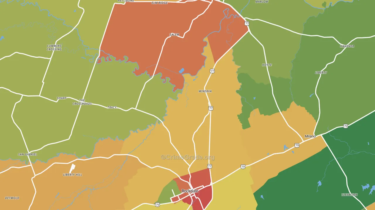 Milam County, TX Map of Drug-Related Crime Rates