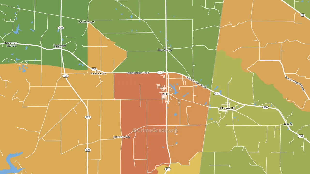 Milan, IN Map of Drug-Related Crime Rates