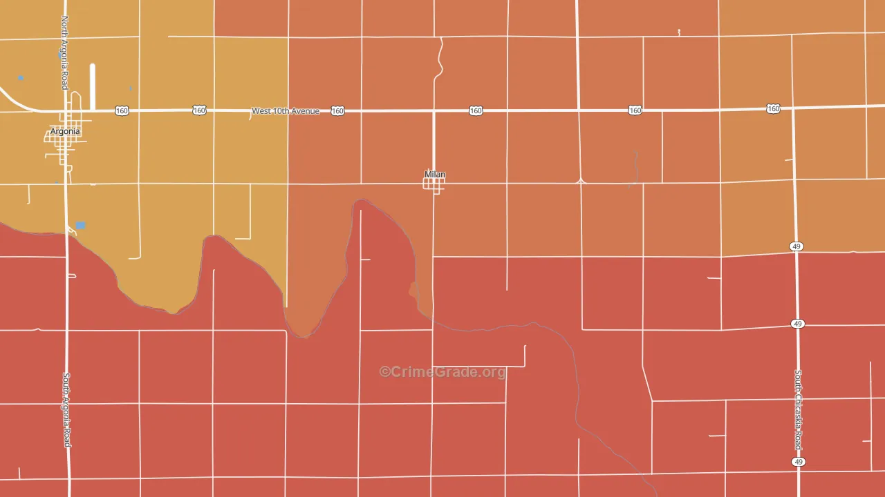 Milan, KS Map of Drug-Related Crime Rates