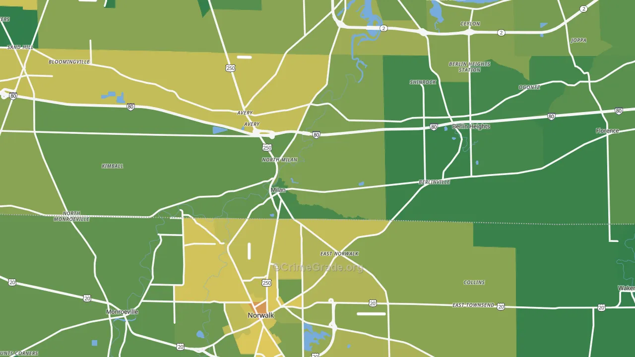 Milan, OH Map of Drug-Related Crime Rates