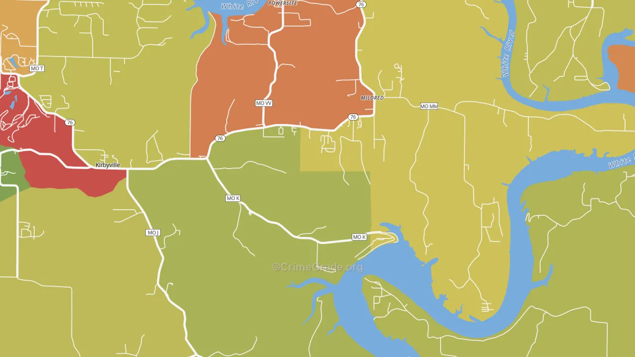Mildred, MO Map of Drug-Related Crime Rates