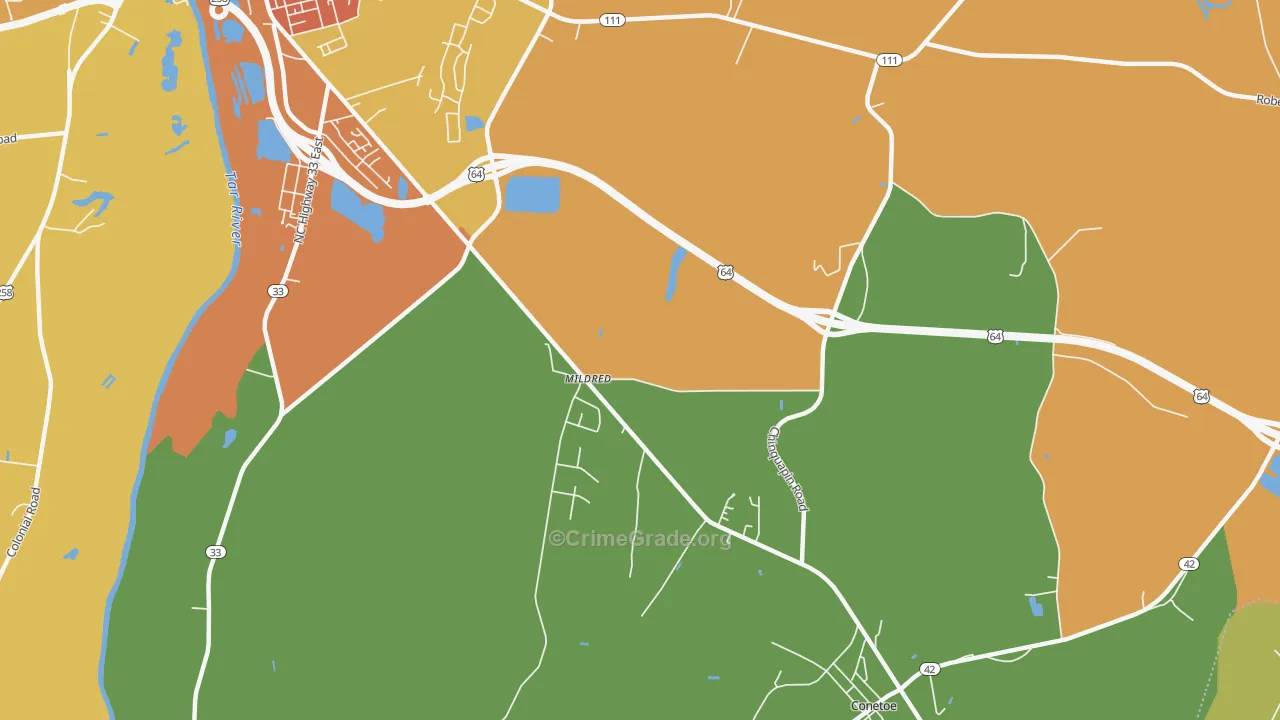 Mildred, NC Map of Drug-Related Crime Rates