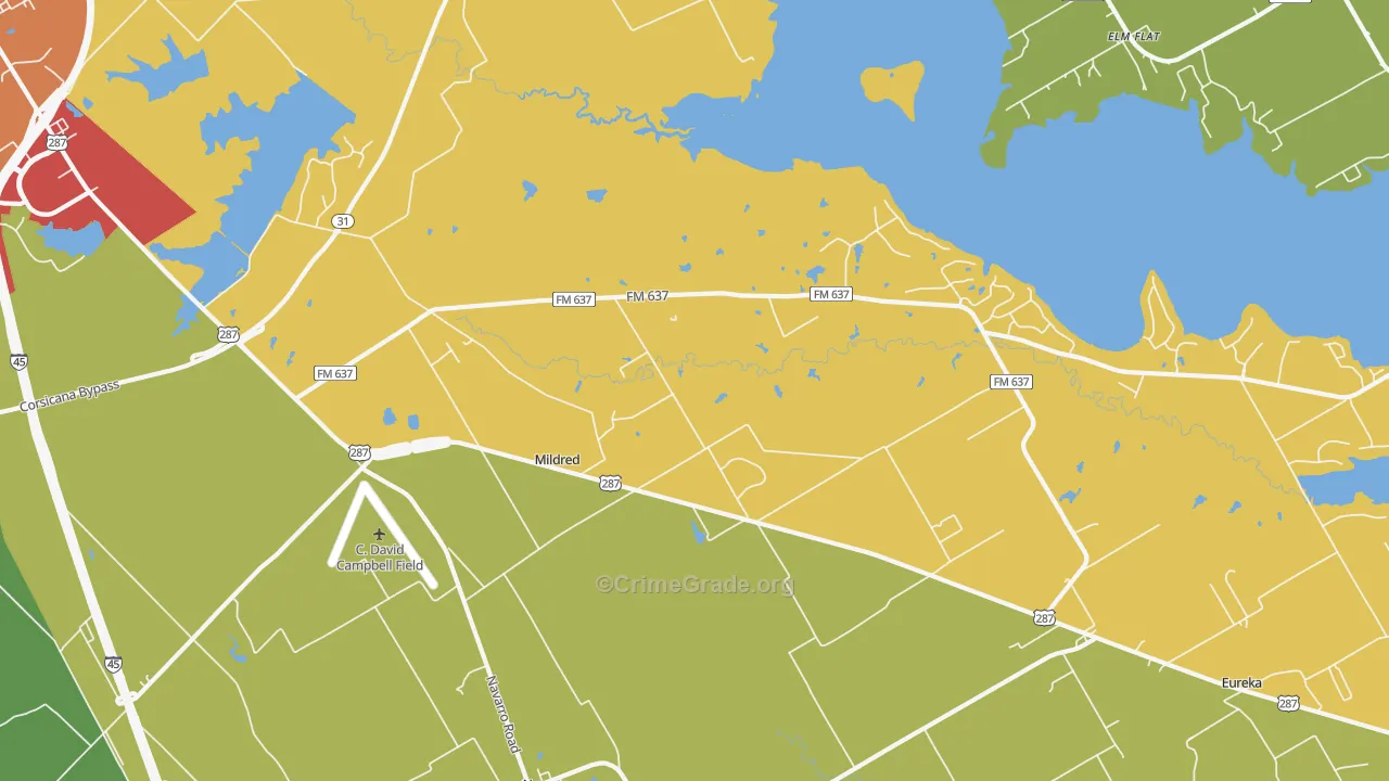 Mildred, TX Map of Drug-Related Crime Rates