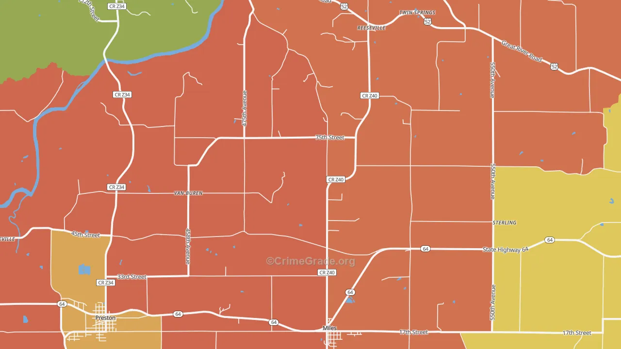 Miles, IA Map of Drug-Related Crime Rates