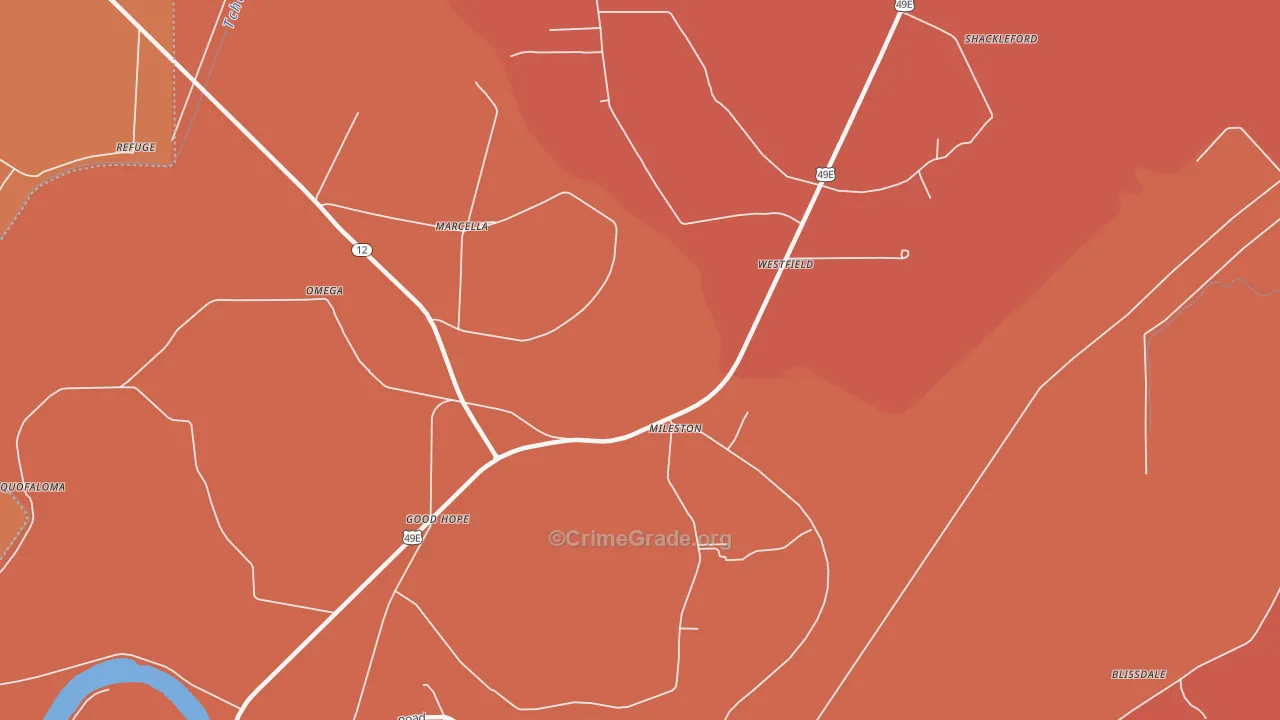 Mileston, MS Map of Drug-Related Crime Rates