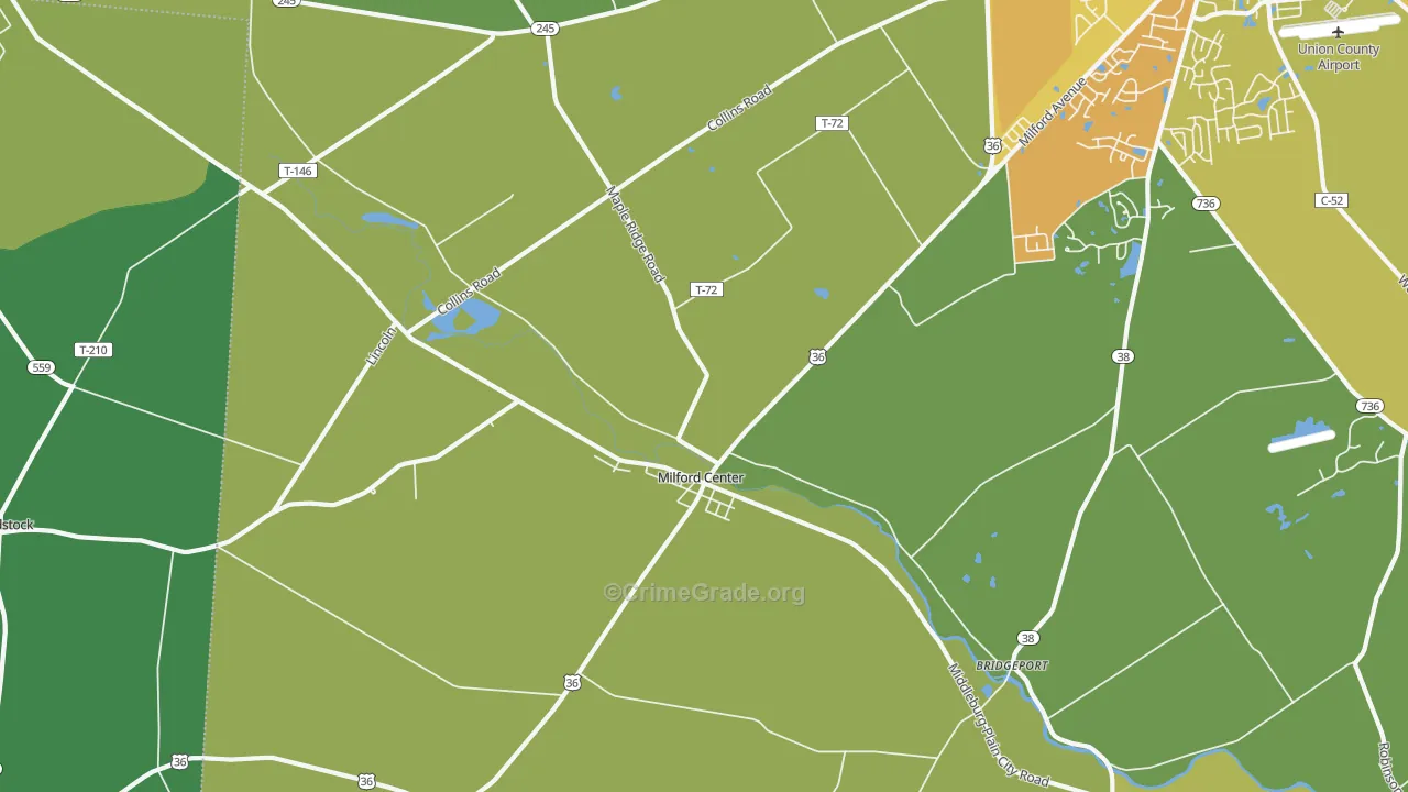 Milford Center, OH Map of Drug-Related Crime Rates