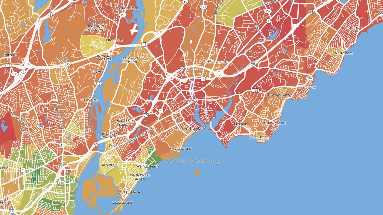 Milford, CT Map of Drug-Related Crime Rates