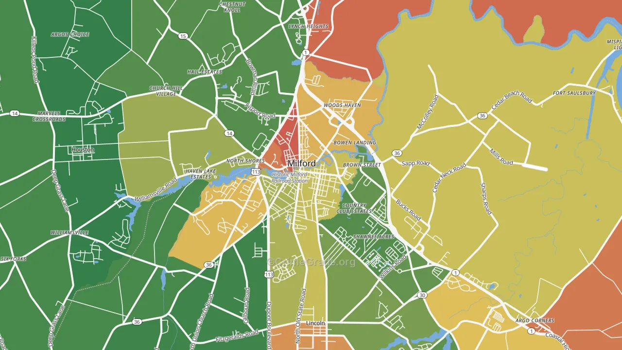 Milford, DE Map of Drug-Related Crime Rates