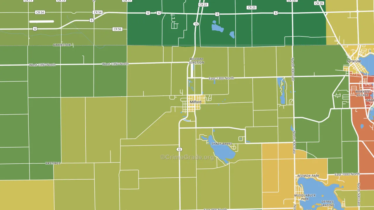 Milford, IN Map of Drug-Related Crime Rates