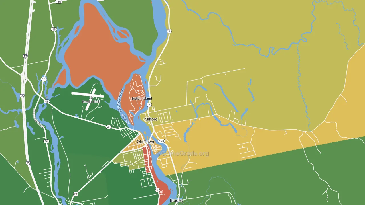 Milford, ME Map of Drug-Related Crime Rates
