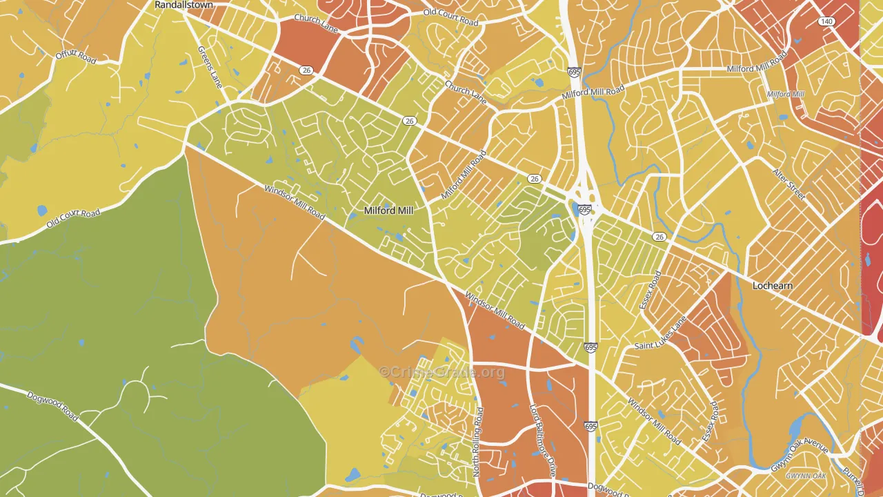 Milford Mill, MD Map of Drug-Related Crime Rates