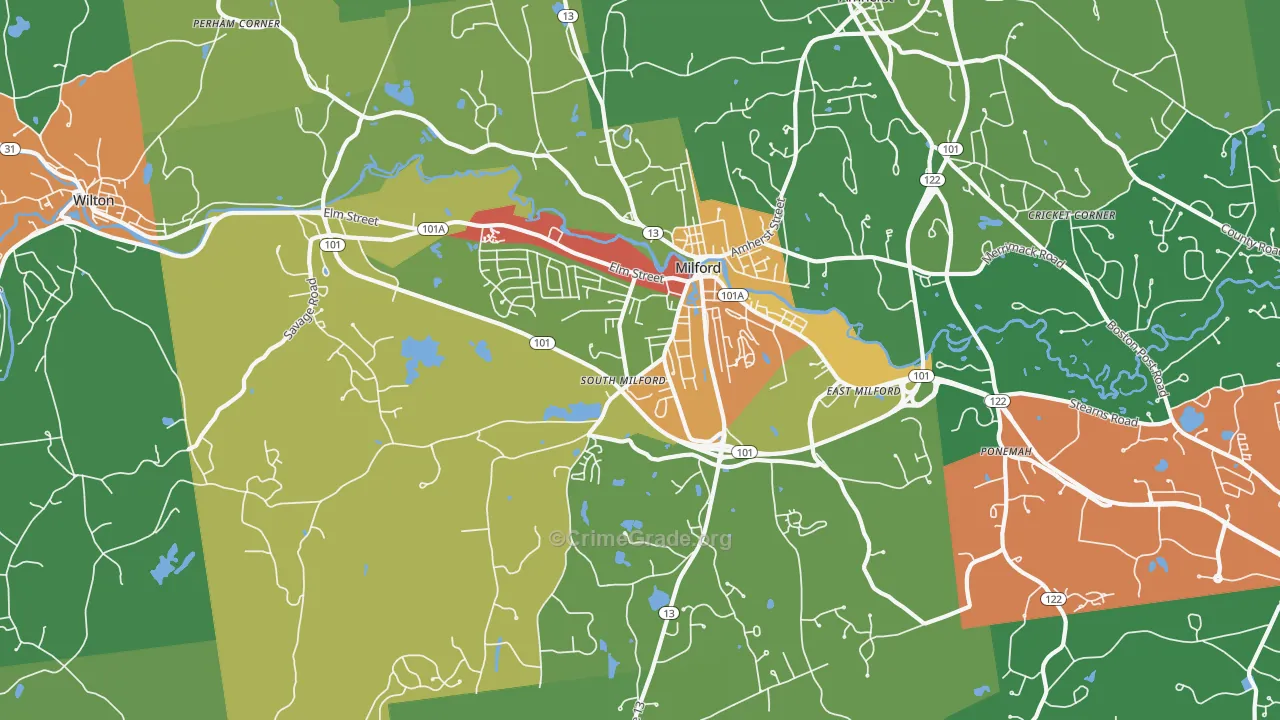 Milford, NH Map of Drug-Related Crime Rates
