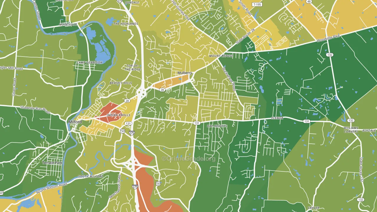 Milford, OH Map of Drug-Related Crime Rates