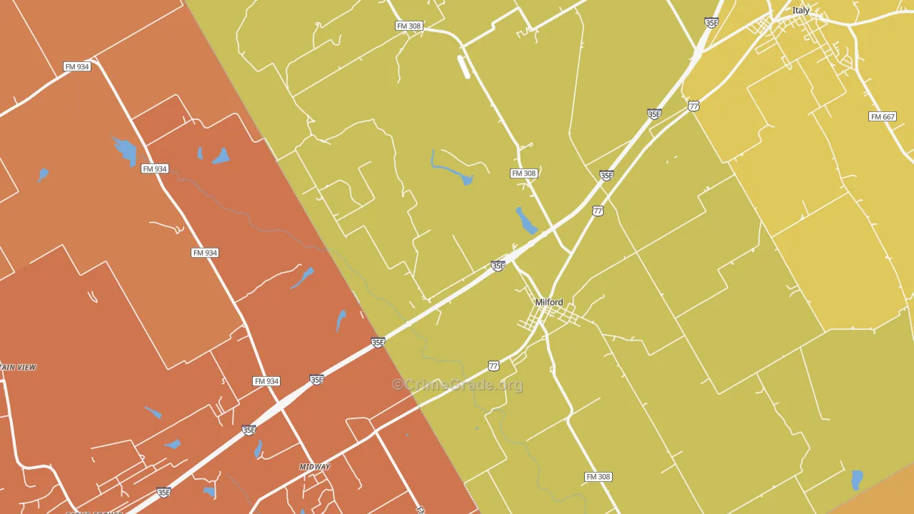 Milford, TX Map of Drug-Related Crime Rates