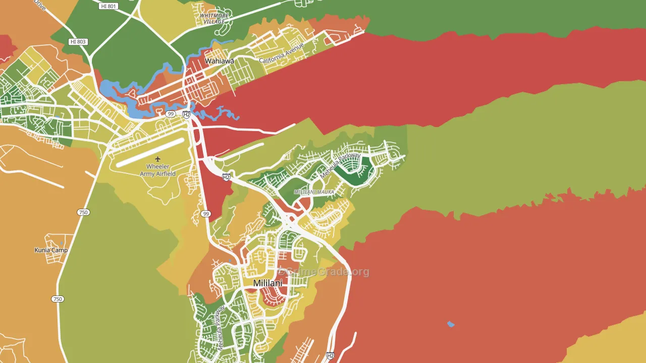 Mililani Mauka-Launani Valley, Mililani, HI Map of Drug-Related Crime Rates