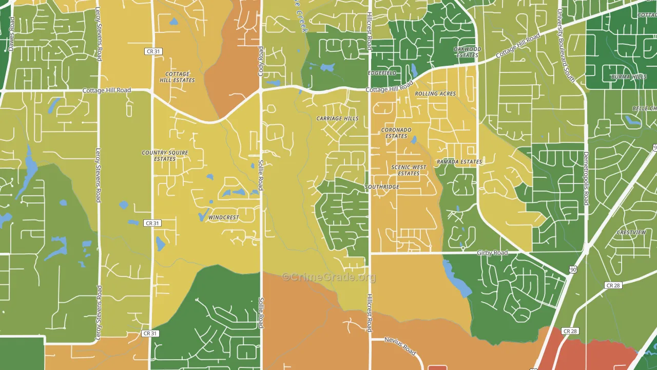 Milkhouse, Mobile, AL Map of Drug-Related Crime Rates