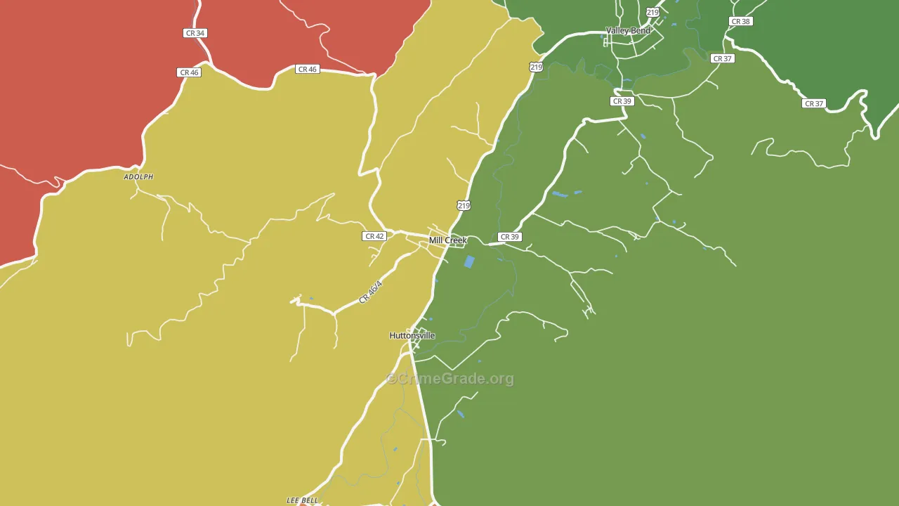 Mill Creek, WV Map of Drug-Related Crime Rates