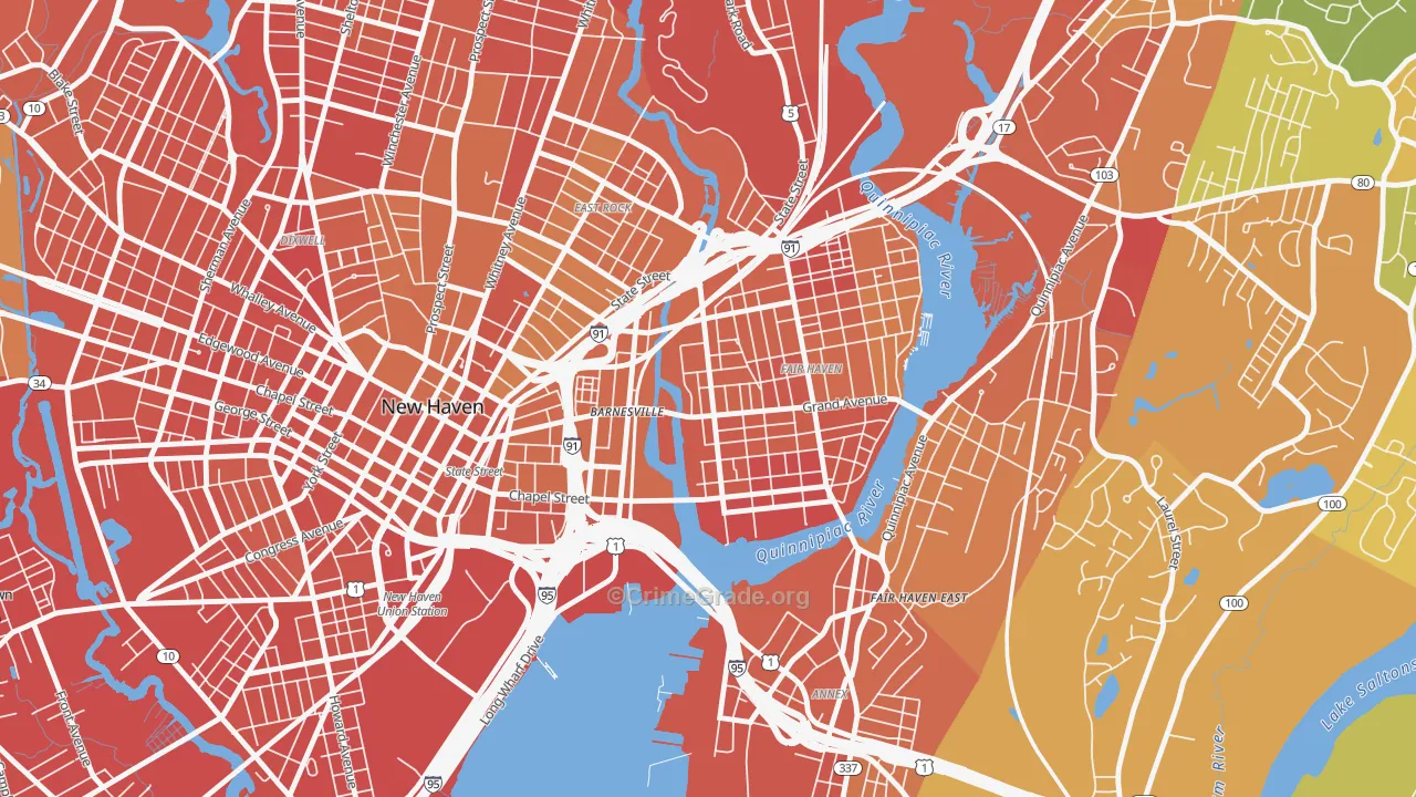 Mill River, New Haven, CT Map of Drug-Related Crime Rates