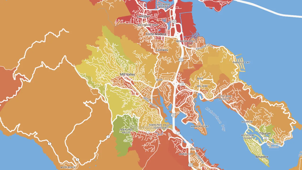 Mill Valley, CA Map of Drug-Related Crime Rates