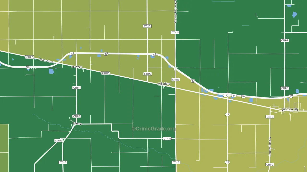 Milladore, WI Map of Drug-Related Crime Rates