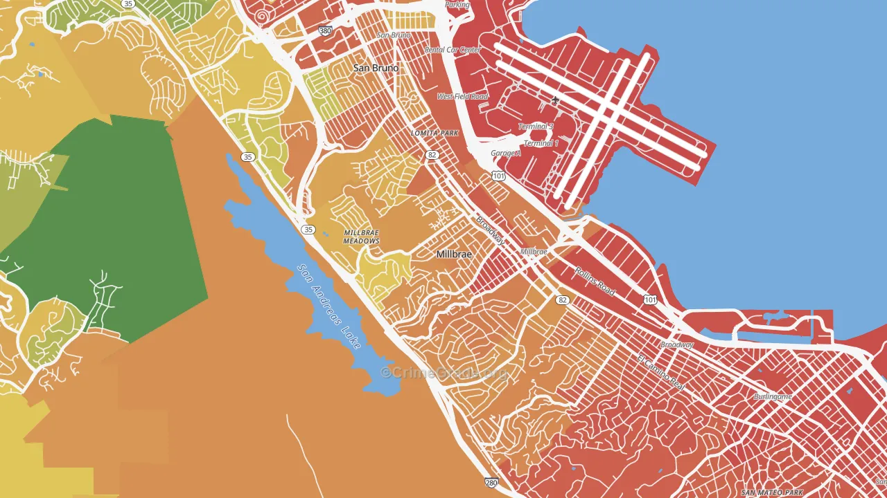 Millbrae, CA Map of Drug-Related Crime Rates