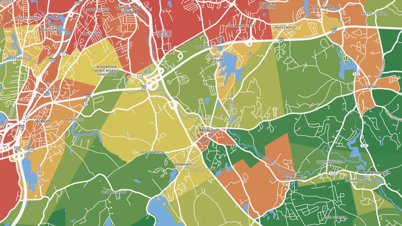 Millbury, MA Map of Drug-Related Crime Rates