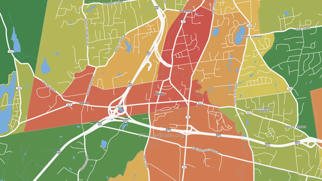 Milldale, CT Map of Drug-Related Crime Rates
