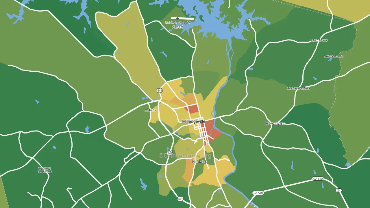 Milledgeville, GA Map of Drug-Related Crime Rates