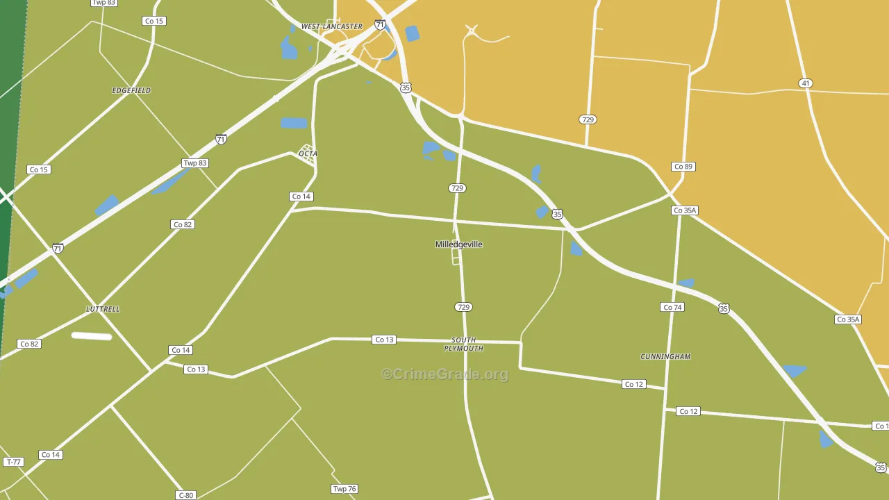 Milledgeville, OH Map of Drug-Related Crime Rates