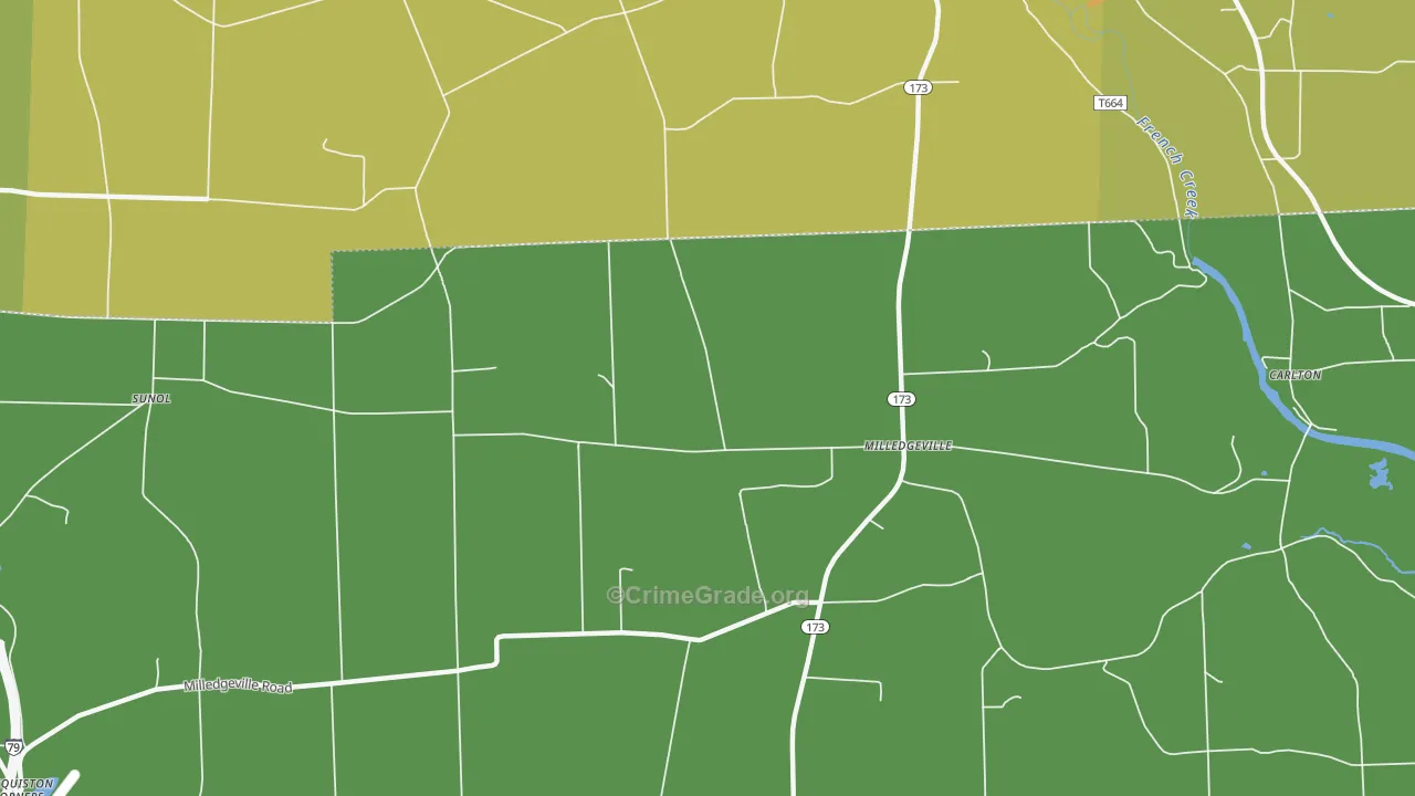 Milledgeville, PA Map of Drug-Related Crime Rates
