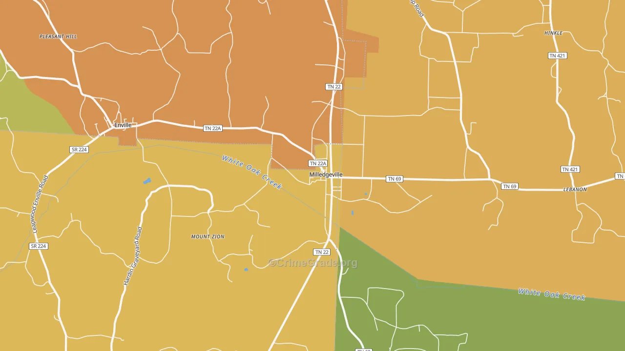 Milledgeville, TN Map of Drug-Related Crime Rates