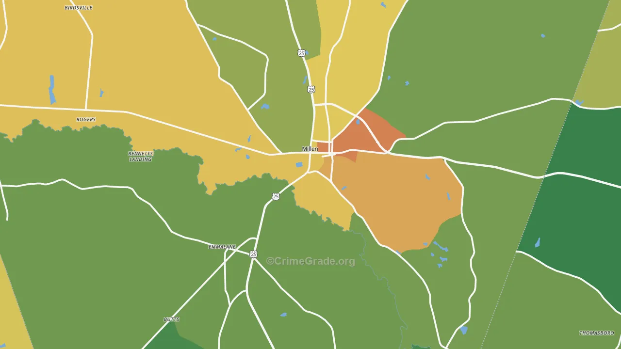 Millen, GA Map of Drug-Related Crime Rates