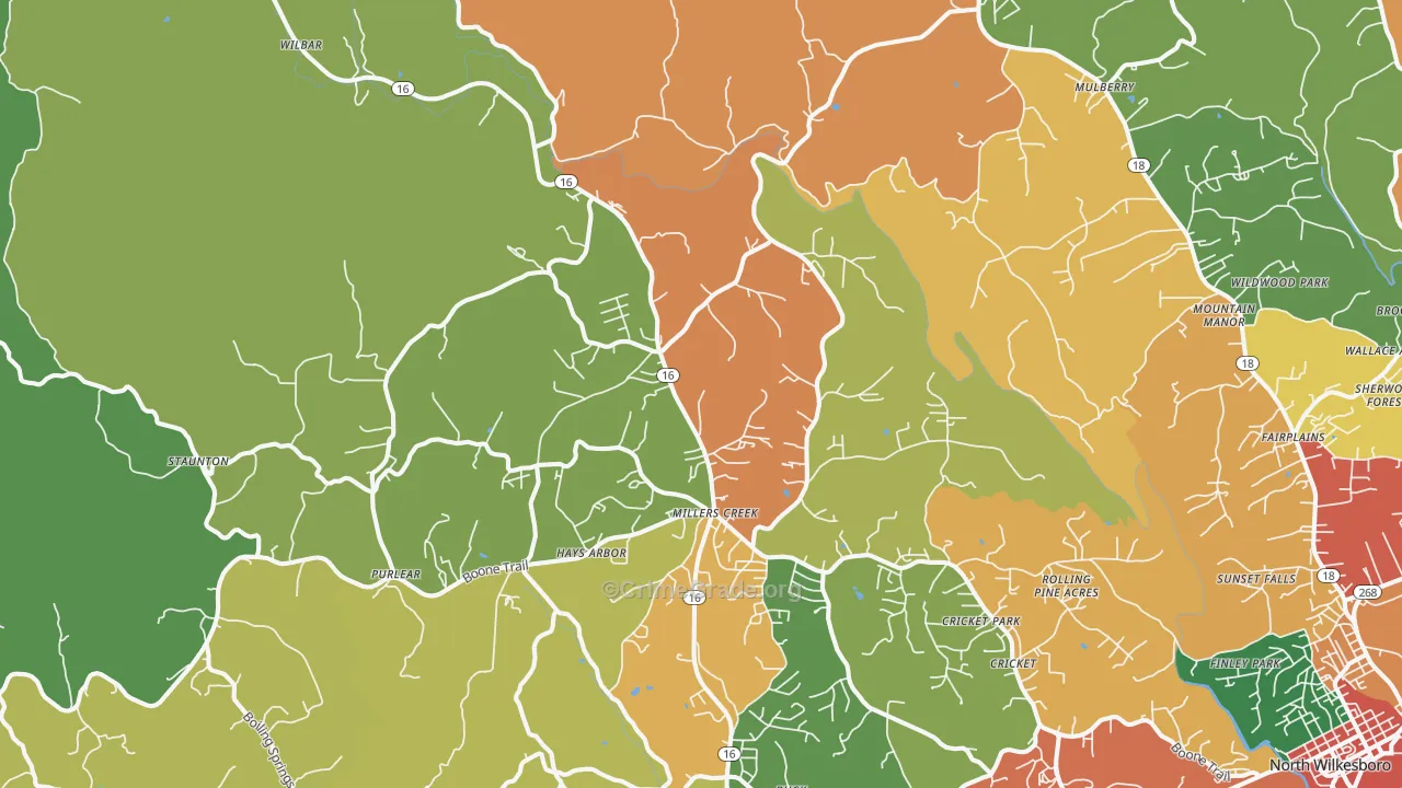 Millers Creek, NC Map of Drug-Related Crime Rates