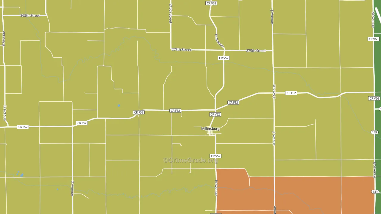 Millersburg, IA Map of Drug-Related Crime Rates