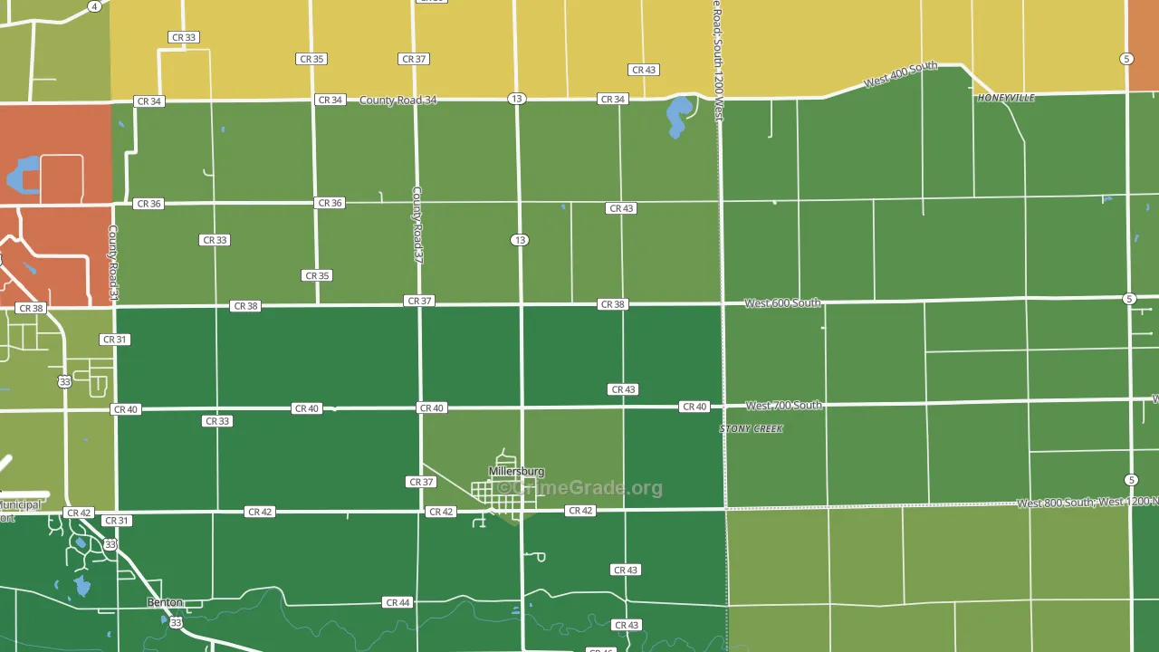 Millersburg, IN Map of Drug-Related Crime Rates