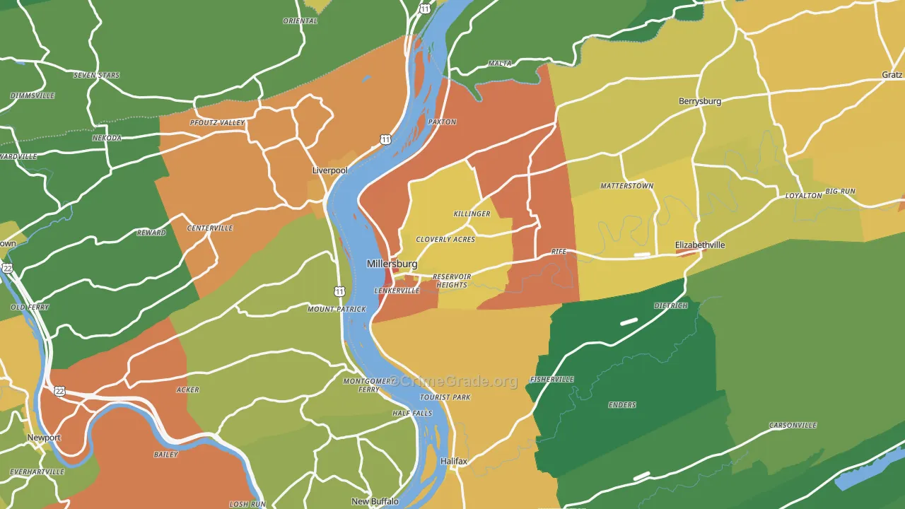 Millersburg, PA Map of Drug-Related Crime Rates