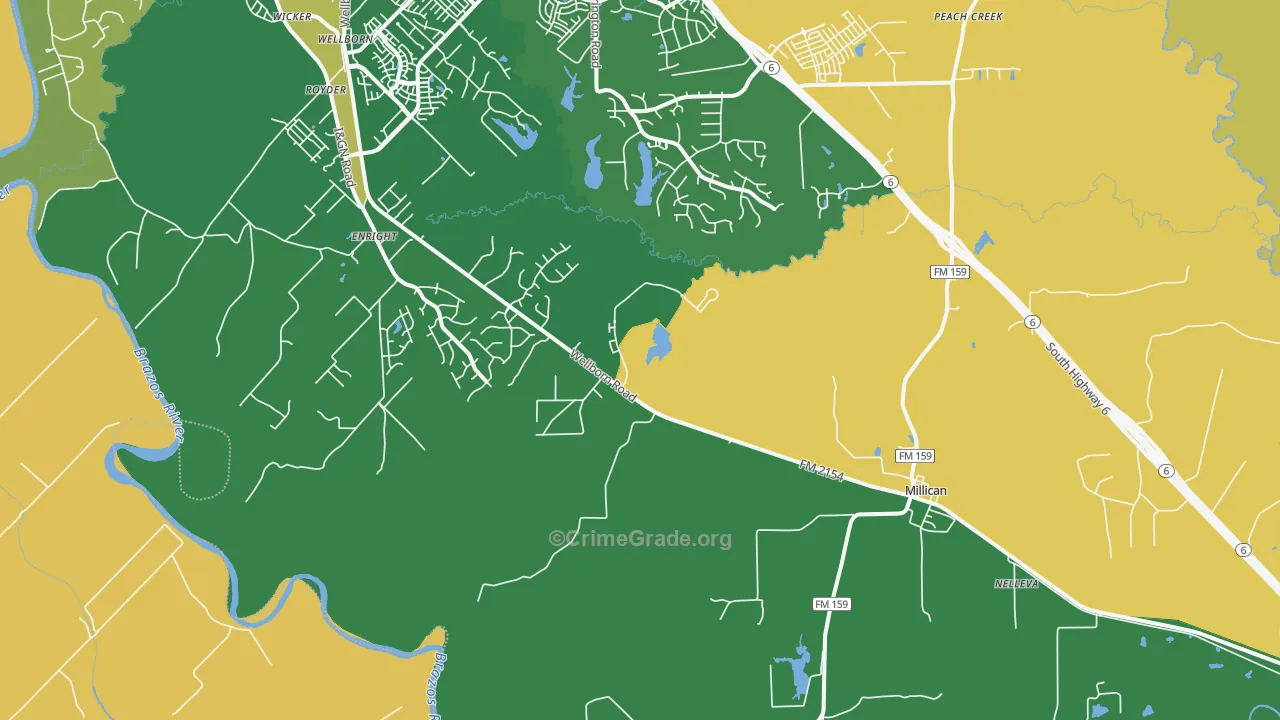 Millican, TX Map of Drug-Related Crime Rates