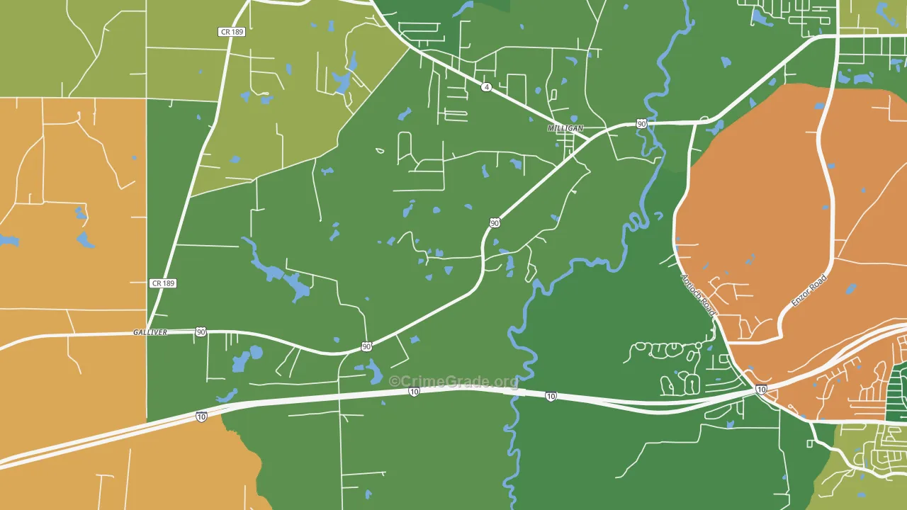 Milligan, FL Map of Drug-Related Crime Rates