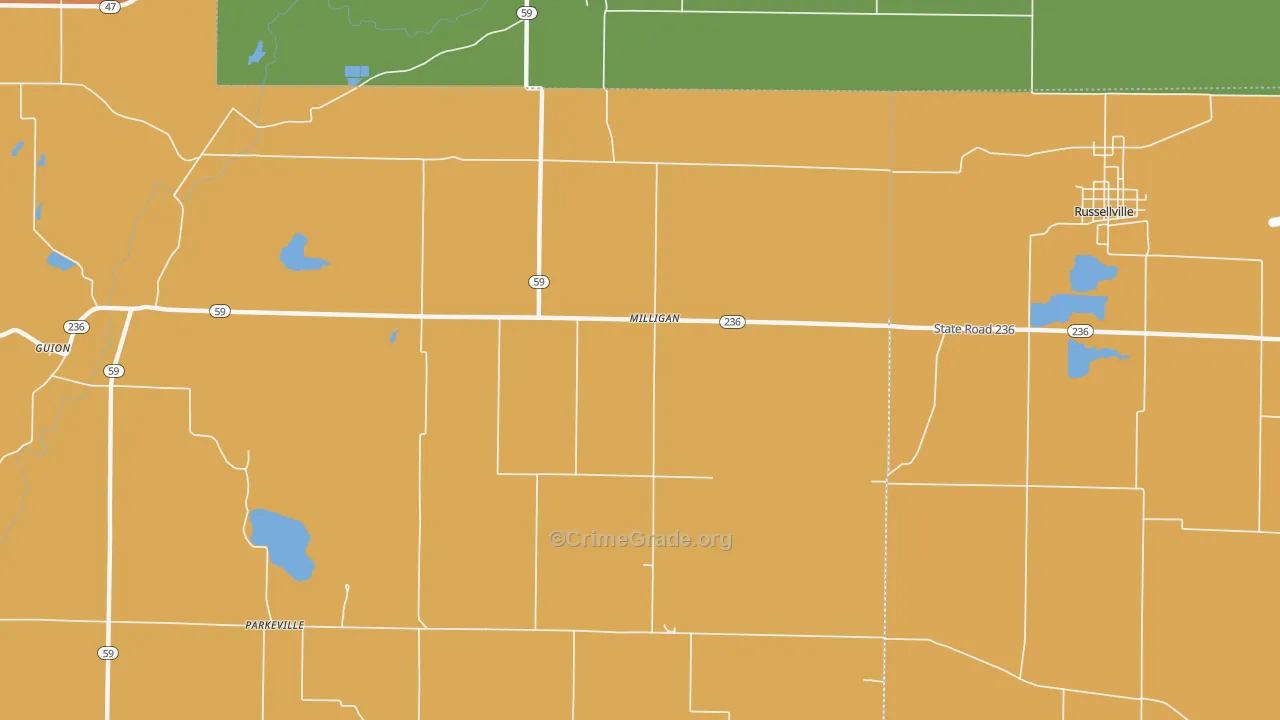 Milligan, IN Map of Drug-Related Crime Rates