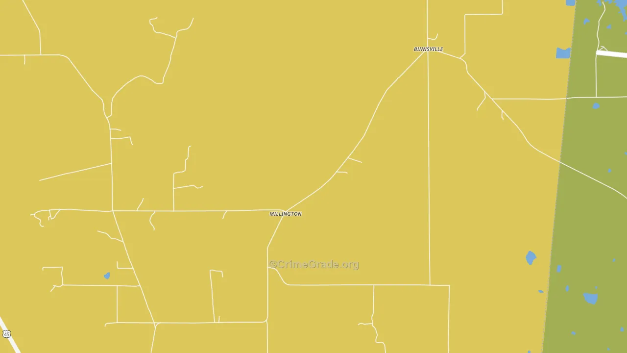 Millington, MS Map of Drug-Related Crime Rates