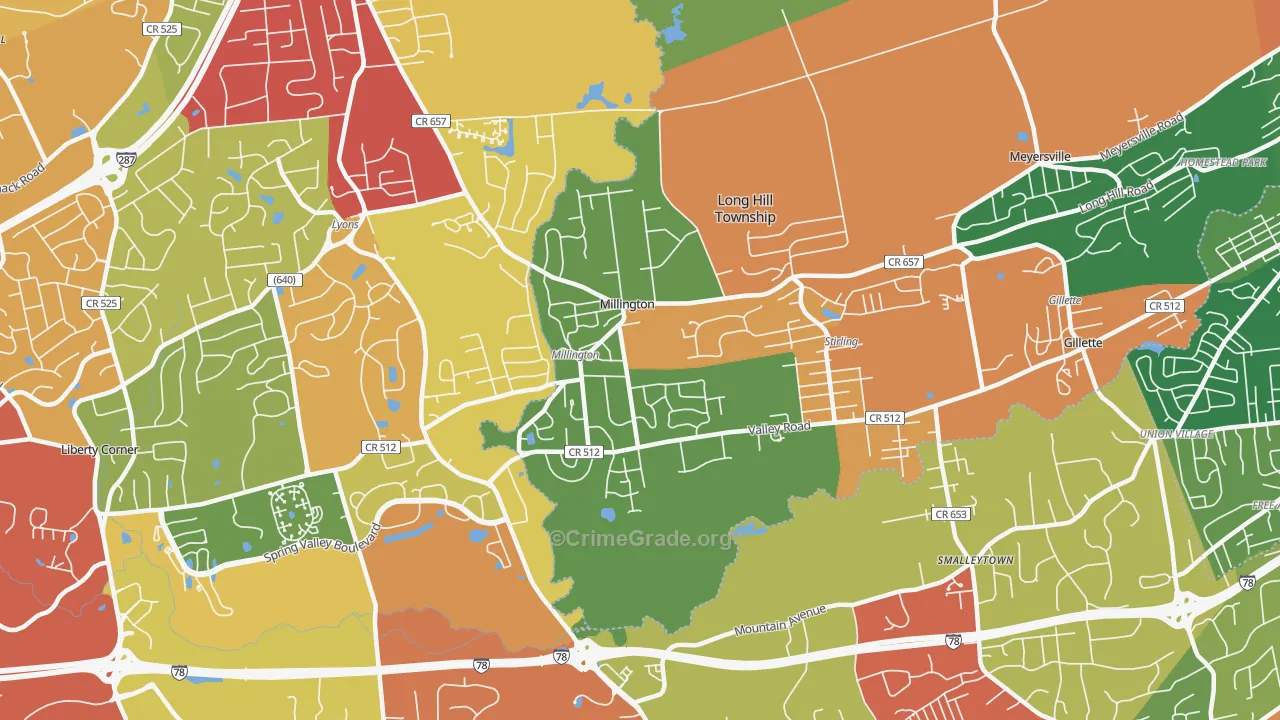 Millington, NJ Map of Drug-Related Crime Rates