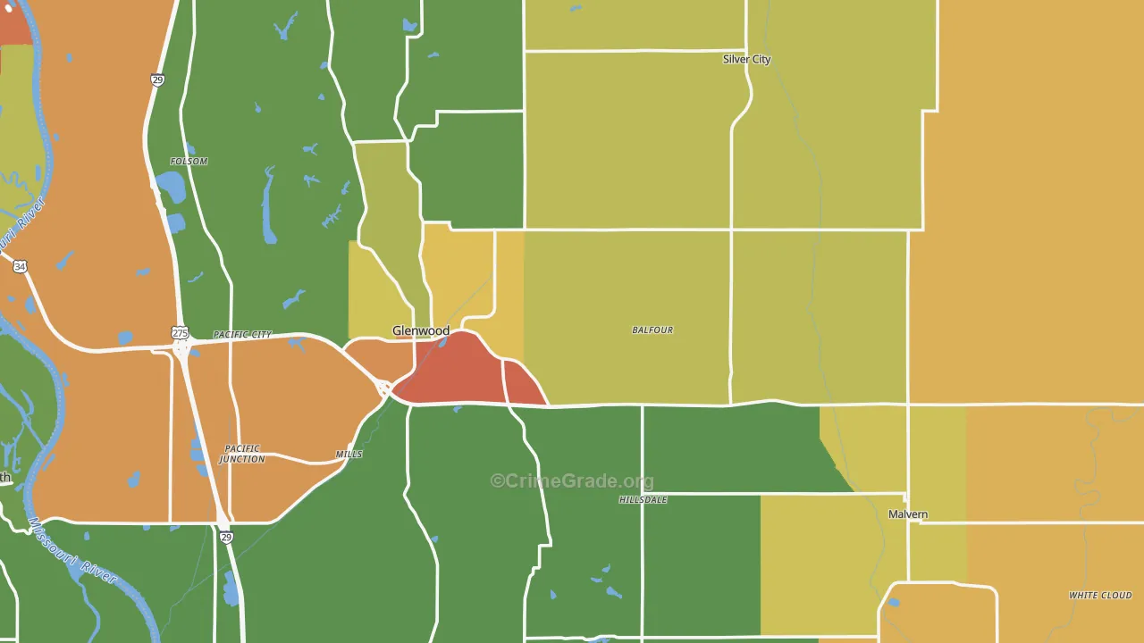 Mills County, IA Map of Drug-Related Crime Rates