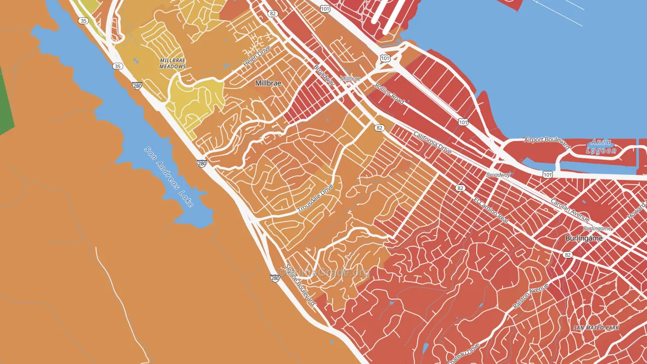 Mills Estates, Burlingame, CA Map of Drug-Related Crime Rates